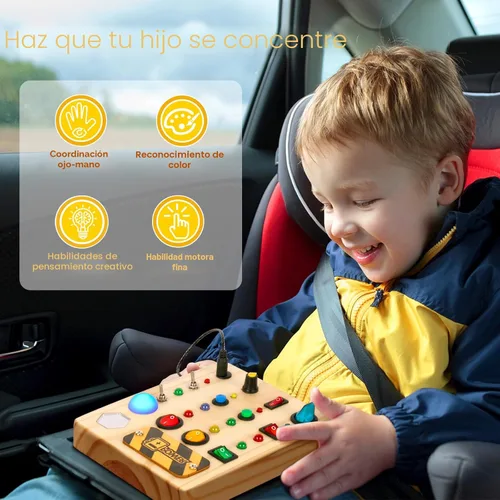 Miniatura 4 de TINTECUSA Tablero de actividades Montessori de juguete para niños pequeños, juguete sensorial de madera con clasificador de formas, juguetes de luz