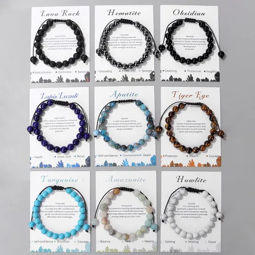 Miniatura 28 de Pulsera de cristal curativo para mujer de 0.315 in, pulsera de cuentas de cristal natural ajustable hecha a mano, joyería curativa, regalo