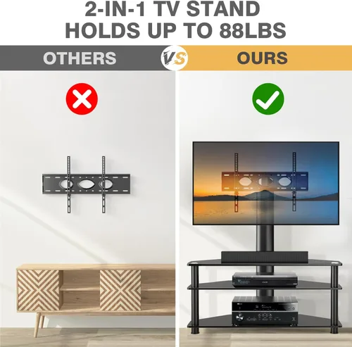Miniatura 5 de TAVR Furniture Soporte giratorio para TV de suelo con mesa para televisores de 32 a 70 pulgadas, soporte de suelo universal de altura ajustable