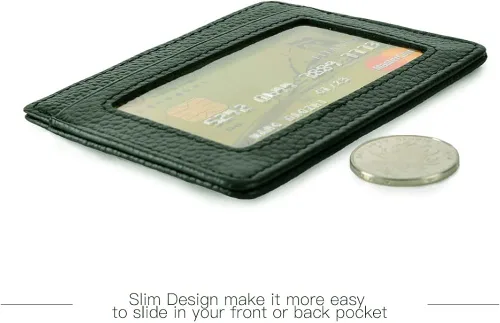 Miniatura 3 de Tarjetero de crédito, cartera delgada de cuero minimalista con ventana de identificación