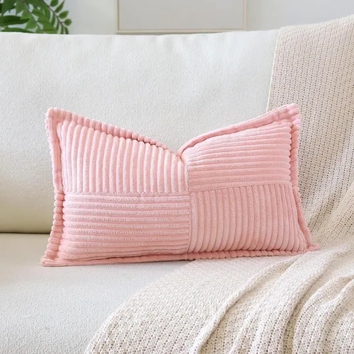 Miniatura 31 de OTOSTAR Fundas de almohada de pana a rayas con empalme, fundas de almohada bohemias súper suaves laterales decorativas con textura para sofá, cama
