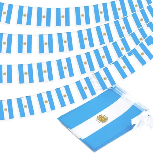 Bandera de cuerda argentina en pendón, pequeña mini bandera argentina en guirnalda, decoración nacional del país para escuela, fiesta, eventos