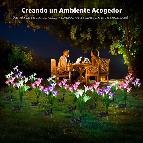 Miniatura 7 de WdtPro - Luces solares decorativas para jardín al aire libre, paquete de 6 unidades, luces solares impermeables para jardín con 24 flores de lirio