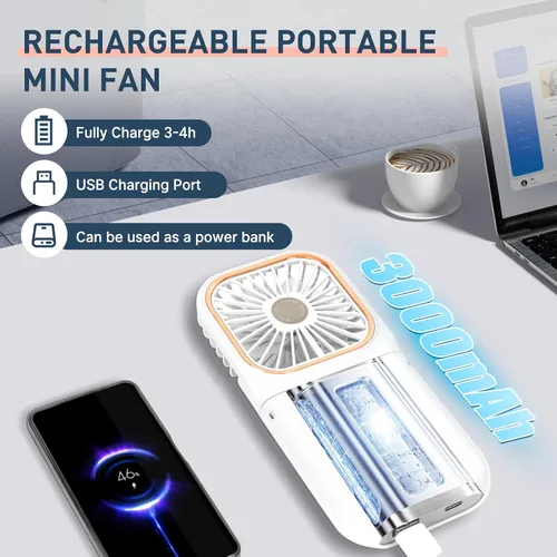 Miniatura 3 de Mini ventilador personal de mano Breeze Quiet Power Neck Fan recargable, al aire libre, senderismo, camping, blanco 2-Blanco