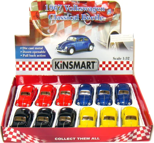 Miniatura 6 de 12 piezas en caja: 5" 1967 VW Classic Beetle escala 1:32 (negro/azul/rojo/amarillo)