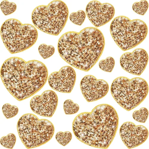 Miniatura 13 de Daifunli 24 parches para planchar con corazón de lentejuelas en 4 tamaños, parches decorativos bordados brillantes para ropa, bolsas, chaquetas