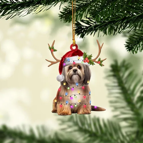 Miniatura 9 de Talataca Lhasa Apso - Bolsa de regalo de Papá Noel en color rojo, 2D, accesorios para espejo retrovisor para automóvil, adorno para árbol