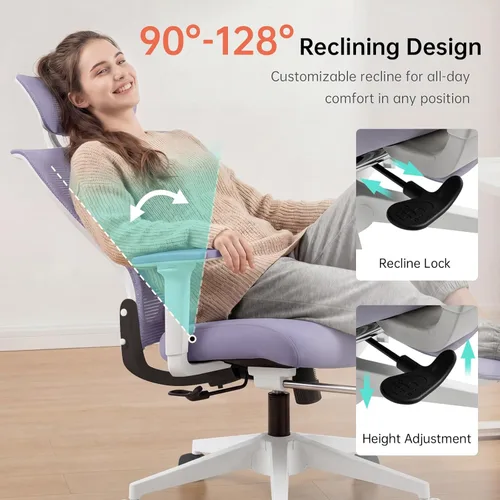 Miniatura 6 de Silla de oficina plegable con reposapiés, silla de oficina ergonómica con soporte lumbar ajustable, reposacabezas, reposabrazos, silla de escritorio