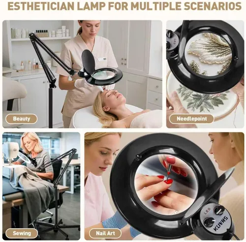 Miniatura 8 de Lámpara de pie para esteticistas, lámpara de pie de aumento 10X con base rodante de 5 ruedas, 2200 lúmenes, atenuación infinita cálida y fría, lupa