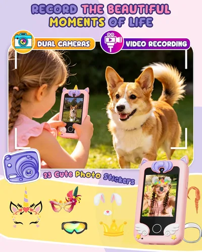 Miniatura 4 de UCIDCI Unicorn - Juguetes de teléfono inteligente para niñas de 3 a 7 años con doble cámara, teléfono para niños pequeños con juegos de aprendizaje