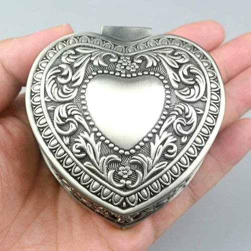 ROSIKING Caja de música de metal de aleación en relieve en forma de corazón con mecanismo antiguo, cajas musicales de joyería para Navidad, Castillo
