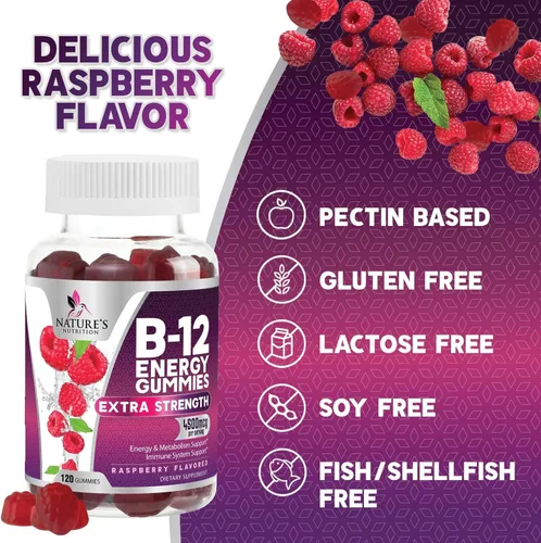 Miniatura 6 de Gomitas energéticas B12 – 4500 mcg de vitamina B12 por porción – Suplemento B12 masticable extra fuerte para energía, metabolismo y apoyo