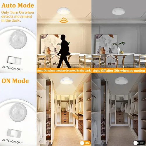 Miniatura 2 de Paquete de 2 luces de techo LED con sensor de movimiento operadas por batería para interiores, lámpara de montaje empotrado inalámbrica regulable
