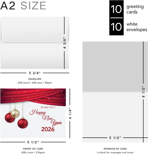 Miniatura 6 de Juego de tarjetas de feliz año nuevo 2026 – Elegante bola roja para Navidad, Año Nuevo, saludos de vacaciones, invitaciones, anuncios