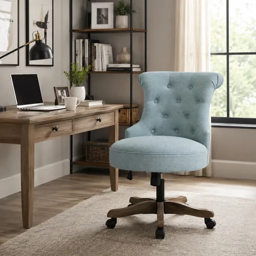 Miniatura 3 de HUIMO Silla de oficina en casa, silla de escritorio tapizada sin brazos con ruedas, altura ajustable, silla de escritorio para computadora con patas
