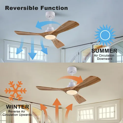 Miniatura 3 de QUTWOB Ventilador de techo de madera de 42 pulgadas con luces y control remoto, motor DC silencioso de 3 aspas, ventiladores de techo para patio
