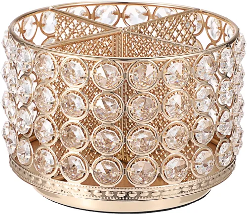 Hipiwe Organizador de tocador de cristal, soporte giratorio de 360° para brochas de maquillaje, soporte de exhibición de brochas cosméticas Dorado