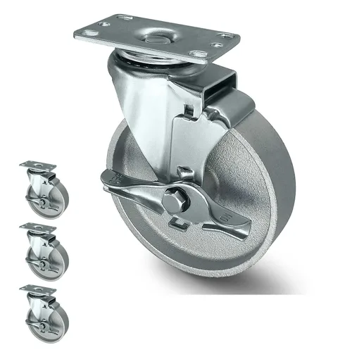 Miniatura 45 de S Ruedas industriales de 3 pulgadas, ruedas de bloqueo de hierro fundido semiacero, ruedas de placa con capacidad de 350 libras