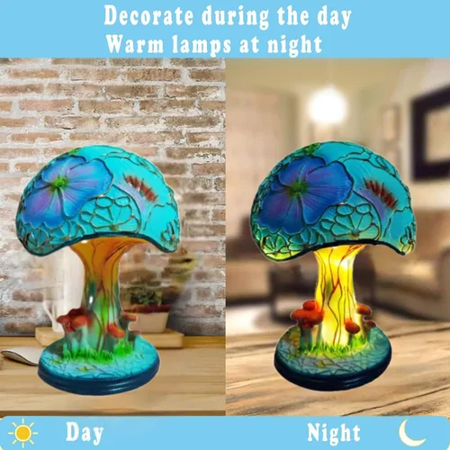 Miniatura 4 de Lámpara de Mesa de Resina de Vidrio Creativa en Forma de Seta, Luz Nocturna Mini de Vidrio Manchado de 5.9 Pulgadas, Decoración Bohemia