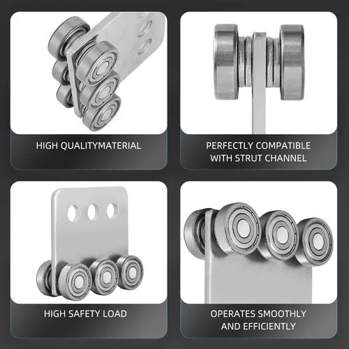 Miniatura 5 de 2 piezas de conjunto de rodillos de carrito de 6 ruedas SKTREX, conjunto de carrito de seis rodamientos para unistrut de 1-5/8" de ancho y todos