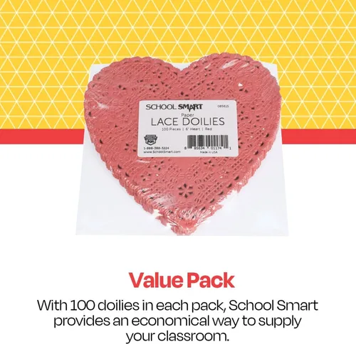 Miniatura 5 de School Smart Tapete de encaje de corazón troquelado de papel, 6 pulgadas, rojo, paquete de 100