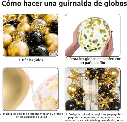 Miniatura 8 de KARLURE Kit de arco de globos negros y dorados, globos de confeti negro y dorado para decoraciones de graduación 2026, graduación, graduación