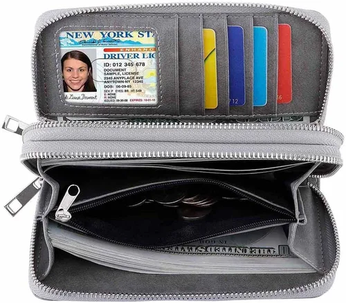 Miniatura 3 de Cartera de doble cierre para mujer, con correa de mano, para tarjetas, dinero en efectivo, monedas, celular