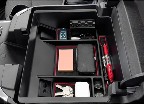 Miniatura 4 de Organizador de Bandeja de Consola Central se adapta a Accesorios para GMC Sierra/Chevy Silverado 1500 2022-2025, Silverado/Sierra 2500HD 3500HD Rojo