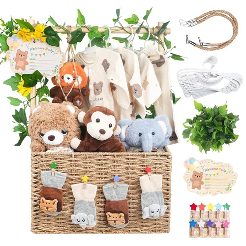 Miniatura 9 de Wisreach Cajón de madera para baby shower de armario, caja de almacenamiento para bebés con asa, cesta de almacenamiento plegable tejida a mano