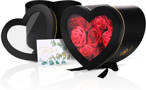 Miniatura 2 de Zonon Cajas de regalo en forma de corazón para el día de San Valentín para flores, chocolate, doble capa, caja giratoria de 2 niveles para el día