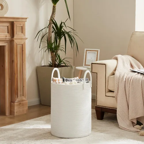 Miniatura 3 de Youdenova - Cesta de cuerda de algodón para la ropa sucia, 72 litros, plegable, cesta de almacenamiento de ropa para mantas, organización de Blanco