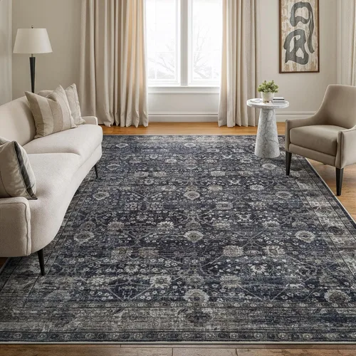 Miniatura 10 de Bloom Rugs - Alfombra lavable, antideslizante, de 1,83 x 2,74 m, color beige/blanco claro con borde tradicional, para sala de estar, dormitorio