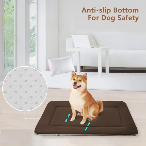 Miniatura 4 de Magic Dog Cama grande para perros – Almohadilla suave para jaula de 42 pulgadas, lavable a máquina, con parte inferior antideslizante, color café