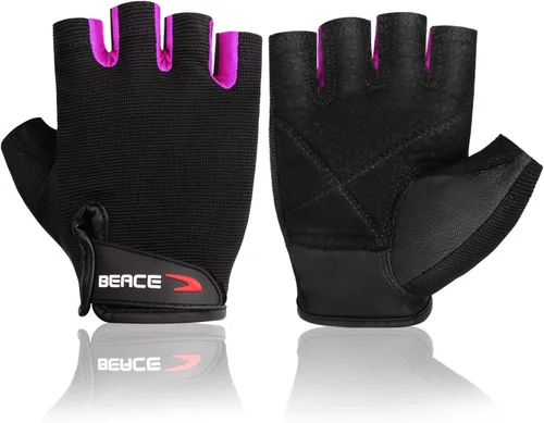 Guantes de gimnasio BEACE para levantamiento de pesas, con palma de piel antideslizante para entrenamiento, fitness y culturismo para hombres y Rosa