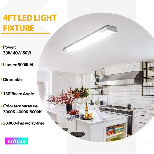 Miniatura 2 de ANTLUX Lámparas LED de 4 pies, 3000K 4000K 5000K seleccionables, 30W/40W/50W regulables, lámpara de techo de cocina de 4 pies, luces LED envolventes