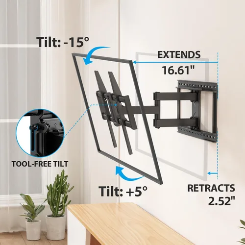 Miniatura 7 de Soporte de pared para TV de movimiento completo para soportes de TV de 37 a 86 pulgadas de hasta 132 libras y soporte de pared para TV