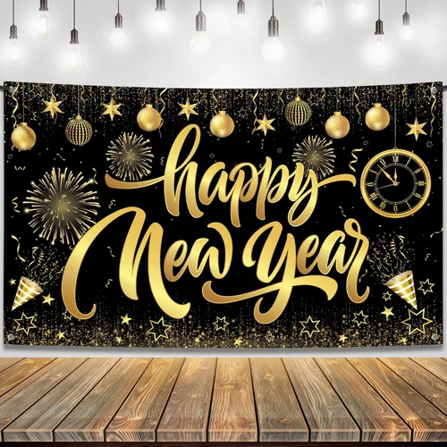 Miniatura 8 de Katchon, Xtralarge - Cartel de feliz año nuevo – 72 x 44 pulgadas Cartel dorado de feliz año nuevo 2026 para decoraciones de Año Nuevo 2026