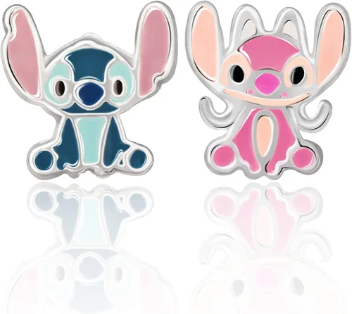 Disney Lilo & Stitch - Aretes de tuerca de plata de ley, aretes de ángel y puntada, aretes de Disney, joyería de Disney para niñas, Plata de ley, No