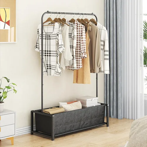 Miniatura 2 de SUOERNUO - Perchero de ropa para colgar con estante metálico inferior resistente y portátil para secar abrigos y camisas, color negro (bolsa negra)