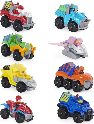 PAW Patrol 6056889 - Paquete de regalo de rescate de dinosaurios de metal real, 8 vehículos coleccionables fundidos a presión, escala 1:55,