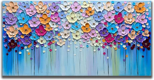 Miniatura 8 de Yika Art Pinturas – Arte de pared de árbol de flores de plata dorada 3D de 24 x 48 pulgadas, cuchillo texturizado abstracto, pintura acrílica sobre