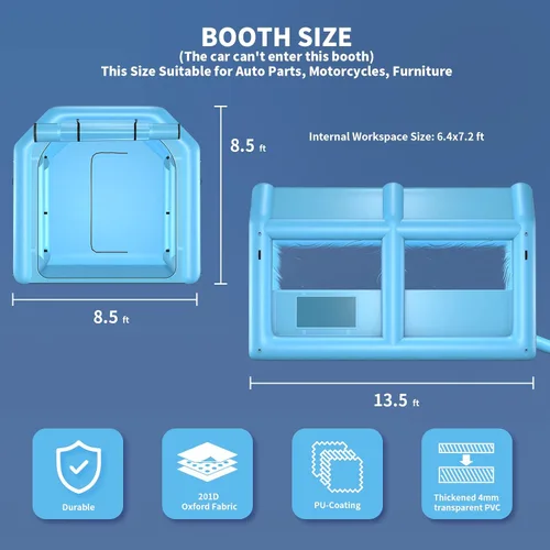 Miniatura 2 de Cabina de pintura inflable de 13.5 x 8.5 x 8.5 pies, cabina de pulverización inflable con un soplador de 750 W y sistema de filtro de aire, cabina