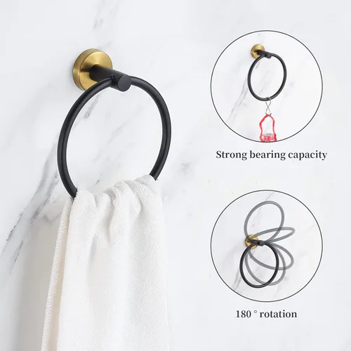 Miniatura 5 de Juego de accesorios de baño Hinmood Negro y Oro, juego de toallas que incluye 2 barras de toalla de 16 pulgadas, 2 soportes de papel higiénico, 2