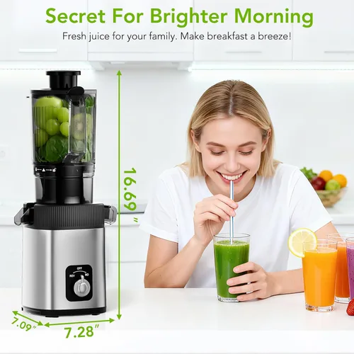 Miniatura 7 de COWSAR Exprimidor de prensa en frío - Exprimidor con canal de alimentación de 4.35 pulgadas de ancho, alto rendimiento de jugo para frutas