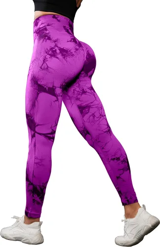 Miniatura 4 de OVESPORT Paquete de 3 leggings de entrenamiento de cintura alta sin costuras con teñido anudado para mujer, pantalones deportivos para yoga