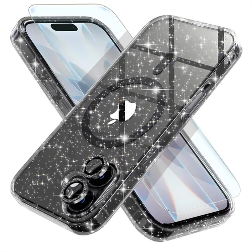 Miniatura 45 de Choiche Funda magnética para iPhone 15 Pro Max, funda transparente con purpurina brillante para mujer
