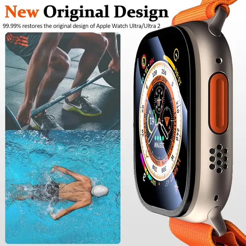 Miniatura 7 de Miimall Paquete de 2 protectores de pantalla de titanio para Apple Watch Ultra/Ultra 2 de 1.732 pulgadas, marco de titanio + vidrio templado