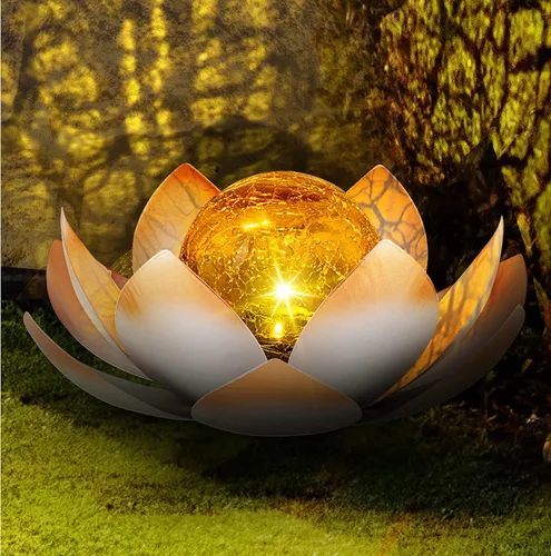 Miniatura 9 de Huaxu Luces solares para jardín al aire libre, decoración de loto de cristal con forma de globo agrietado, decoración de flores LED impermeables