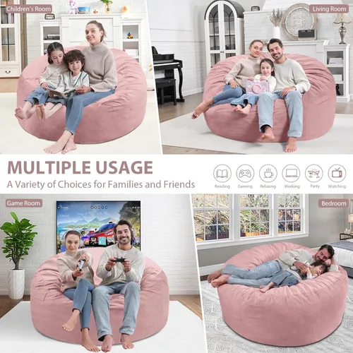 Miniatura 17 de Puf de 5 pies, puf grande con relleno de espuma viscoelástica, sofá puff esponjoso con funda de terciopelo holandés, puf redondo para sala de estar