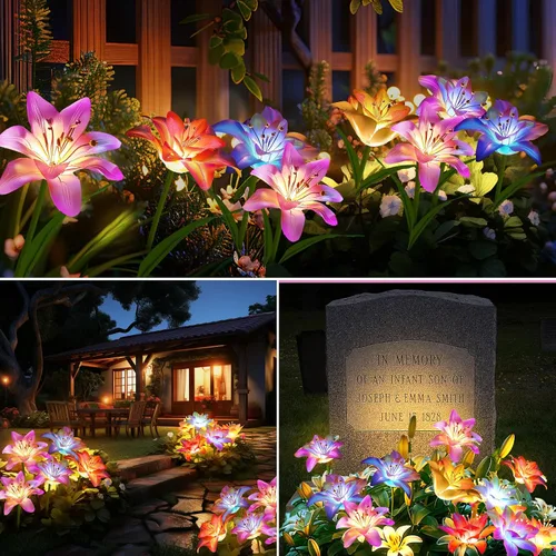 Miniatura 5 de Paquete de 6 flores solares para exteriores, impermeables, con lirio, luces solares de jardín para exteriores, para patio, camino, decoración